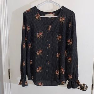 NWOT LOFT Medium Blue Floral Button Up Blouse